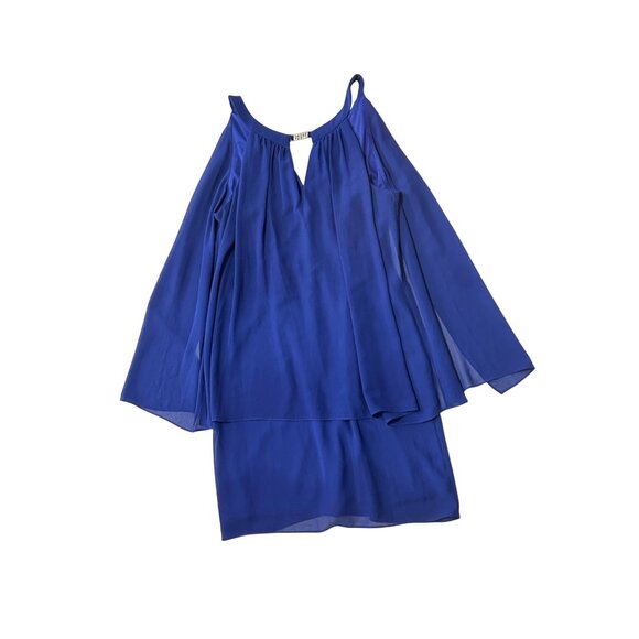 Jessica Howard 8P Royal Blue Cold Shoulder Asymmetrical Chiffon Dress 8P 1725 - Picture 1 of 6